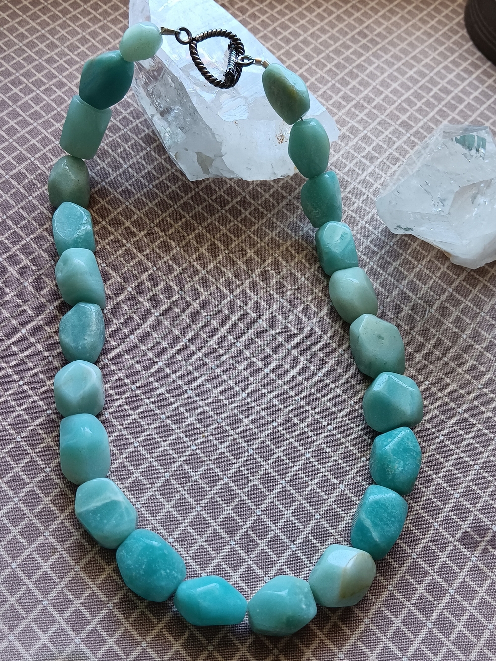 Amazonite Or Apatite Blue Beaded Necklace  Real Stones, Toggle Clasp.